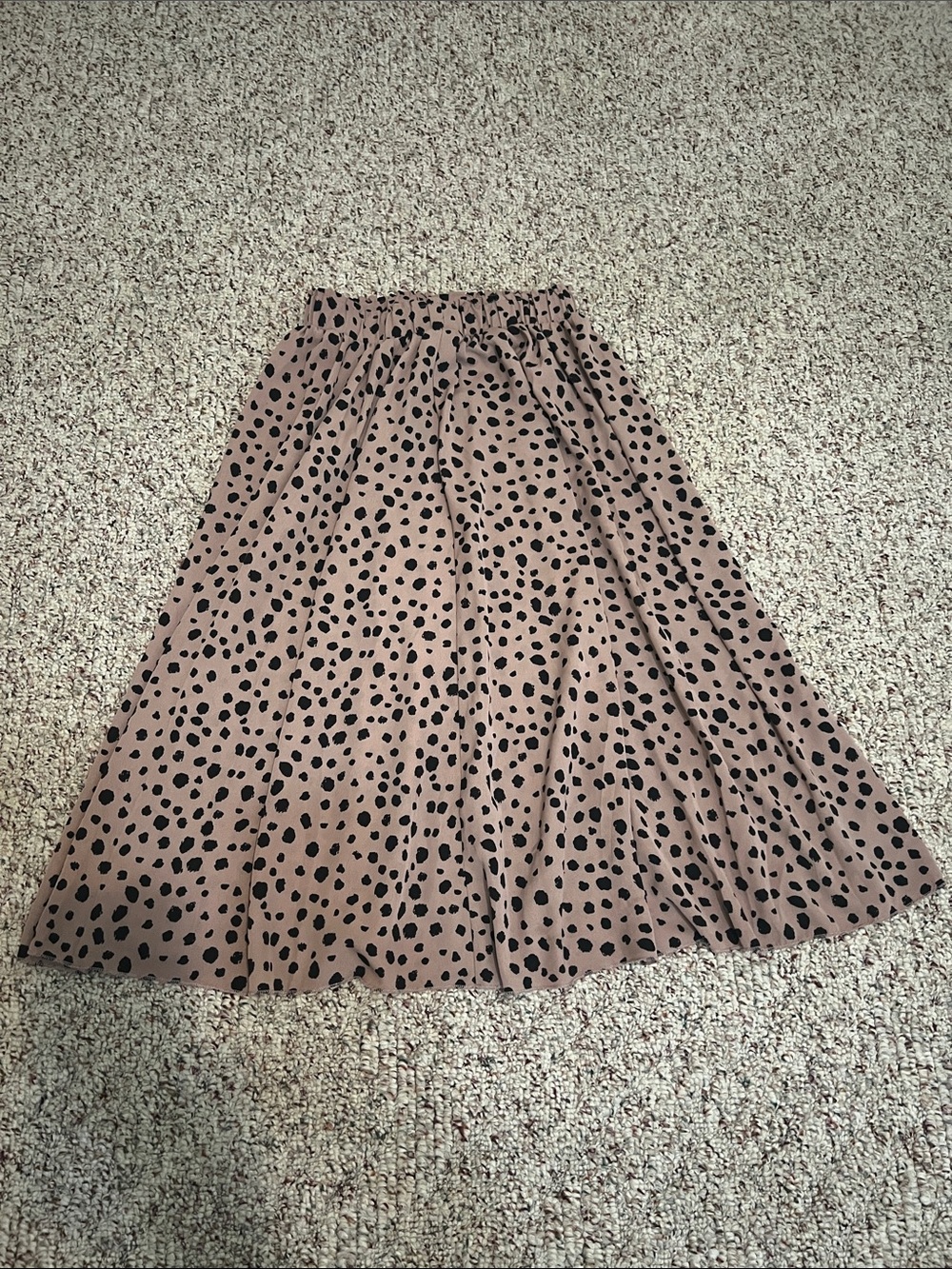 SHEIN Tan Midi Skirt with Black Spot Print